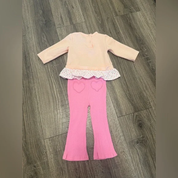 Little Lass Baby Girl Matching Set Size 12 Months Pink Heart - Picture 4 of 5